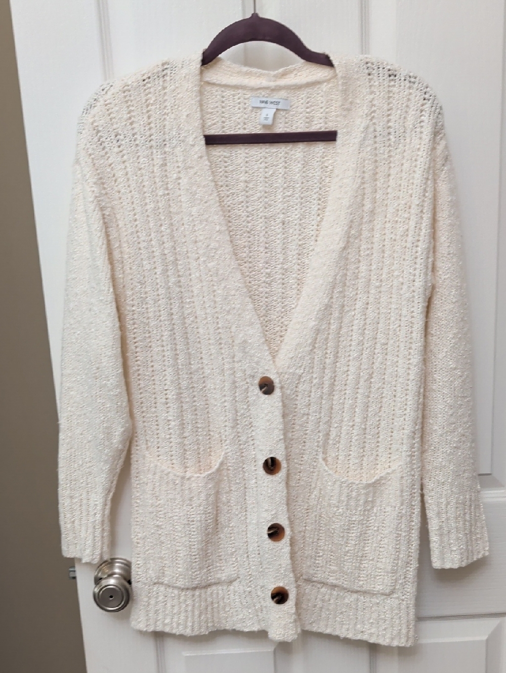 Nine West Cream Chunky Knit Oversized Cardigan Sweater Small Cozy Grandpa Core